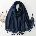 Écharpe bleu marine en coton et lin avec perles en bois et détails de franges - Style Uni Gland Perle de Bois (SL2311-019) / Bleu marine