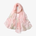 Elegant floral print shawl in soft pink chiffon with lotus pattern for sun protection - Floral Print Style (XQ491-1)