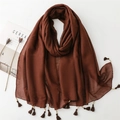 Écharpe en coton et lin marron foncé avec perles en bois et détails de franges - Style Uni Gland Perle de Bois (SL2311-019) / Café foncé