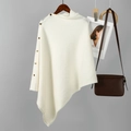 Chal de punto blanco grueso para mujer con cuello alto y botones dorados decorativos - Talla única / Blanco