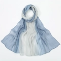 Gradient blue-gray lightweight silk scarf with elegant pleated texture for beach wear - Light Blue + White