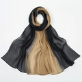 Detail of lightweight dual-color black and gold hijab scarf with fine pleated texture - Black + Khaki