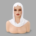 Solid white pleated crossover hijab headscarf for women in soft stretch fabric - White