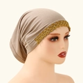 Sottovelo hijab kaki con pizzo dorato e morbido tessuto modal per donna - 4#Light Khaki