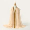 Detail of elegant champagne chiffon scarf with golden floral lace and sequins - 170*70cm / 5#Beige