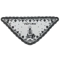 White Fatima triangle scarf with black lace floral trim and religious print detail - Fatima Style (SJJ099)