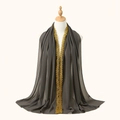 Charcoal grey chiffon hijab with elegant gold sequin floral embroidery on the edges - 170*70cm / 10# Dark Grey