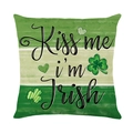 Funda de cojín a rayas verdes de San Patricio con texto Kiss Me I'm Irish y trébol - Kiss me i'm Irish (JYM699-2)