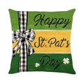 St. Patrick's Day pillowcase with yellow stripes and Happy St. Pat's Day text - 45x45CM (No Core) / Striped Happy St Pat Day Design (JYM700-3)