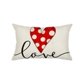 Lumbar pillow cover with red polka dot heart and love typography on linen texture - Lumbar Style / 30*50cm (Without Core) / Beige Heart Polka Dot (love)