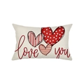 Rectangular linen pillowcase with red heart prints and Love You text for Valentine décor - Lumbar Style / 30*50cm (Without Core) / Beige Three Hearts (love you)