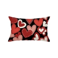 Rectangular black lumbar pillowcase with red and pink heart patterns and faux stitching - Lumbar Style / 30*50cm (Without Core) / Black Patchwork Hearts