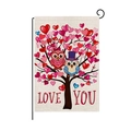 Valentine's Day garden flag featuring a heart tree with owls and Love You text - Owls Love Tree Style (HYQ078-5)