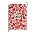 Bandiera da giardino di San Valentino in lino con cuori acquerello e scritta love - Cuori ad Acquerello (HYQ079-3)