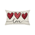 Funda de cojín rectangular de lino beige con tres corazones rojos y diseño Love - Estilo Lumbar / 30*50cm (Sin Relleno) / Corazones Dibujados a Mano Beige (love)