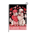 Valentine's garden flag with cartoon poodles and I Love You text on burlap fabric - Poodle I Love You Style (HYQ078-9)