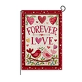 Valentine's Garden Flag with Forever Love print and birds on a black metal stand - Cartoon Birds Heart Tree Style (HYQ080-3)