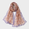Dettaglio della sciarpa in chiffon floreale con bordo viola e tessuto rosa morbido - Caffè Floreale (XQ478-2#Caffè)