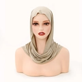 Elegant champagne gold Muslim hijab with stylish cross-over wrap and pleated drapes - Light Khaki