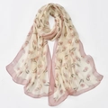 Elegant floral print chiffon scarf for women with pink tulip patterns on apricot base - Pink Tulip (XQ478-1#Pink)