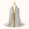 Light gray chiffon long scarf with gold sequin lace floral embroidery on white mannequin - 170*70cm / 9# Light Grey