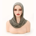 Fashionable sage green crossover hijab headscarf in soft elastic knit fabric - Grey Green