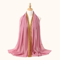 Pink chiffon hijab long scarf with gold lace floral trim for women stylish shawl - 170*70cm / 11# Dusty Pink