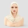 Beige modest Muslim turban hijab for women with breathable knit texture and cross wrap - Beige