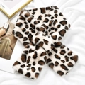 Thick faux rabbit fur leopard print scarf for winter with a stylish cross-fastening design - Off-white