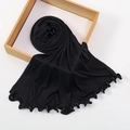 Zwarte lange hoofddoek voor dames met golvende randen van zachte elastische gebreide stof - Zwart