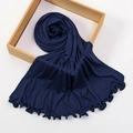 Donkerblauwe modal jersey hijab sjaal met elegante ruches aan de randen - Marineblauw