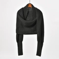 Women's black knit shrug sweater with irregular cross batwing sleeves and ribbed cuffs - 1# Black