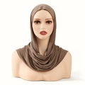 Solid brown hijabs headscarf with cross wrap design and soft drapes for women - Light Coffee