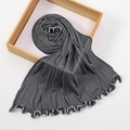 Donkergrijze lange hoofddoek voor dames met stijlvolle contrasterende golfrand - Donkergrijs