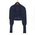 Women's dark blue chunky knit shawl featuring unique long ribbed sleeves and a cozy wrap design - 4# Navy Blue