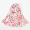Lightweight white bali yarn scarf featuring red and grey heart print for women - Heart Geometric Lines / Pink (VE116-2)