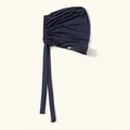Primo piano dettagliato del berretto turbante elastico blu navy da donna con lacci. - Taglia unica / 3# Blu Marino