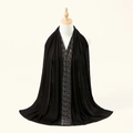 Zwarte lichtgewicht jersey hidjab met verticale zilveren en gouden strass details - Zwart (1#)