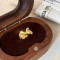 Nahaufnahme eines goldenen Schleifenrings in einer luxuriösen Walnussholz-Schatulle - Goldene Ohrmanschette / Gold