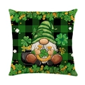 Saint Patrick's Day gnome pillowcase with shamrocks and green buffalo plaid pattern - Gnome with Horseshoe Style (JYM701-1)