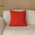 Red corduroy throw pillow cover with geometric patchwork design on light sofa - Bright Red