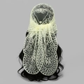 Detailed view of cream lace veil with intricate floral embroidery and scalloped edges - Beige Floral Embroidery Style (3#)