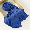 Dark blue modal headscarf with gold beaded stripes and premium soft knitted fabric - 170cm / Sapphire Blue
