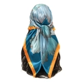 Pañuelo cuadrado de satén con estampado floral azul y naranja estilo diadema - 90*90cm / 1# Azul