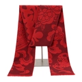 Detail of red polyester scarf showing traditional floral jacquard patterns and fringe edges - Auspicious Blessing Style (No. 3)