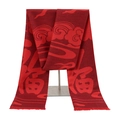 Detail of red polyester scarf with Fu character jacquard pattern and tassel edges - Auspicious Cloud Blessing Style (No. 4 Auspicious Cloud Blessing)