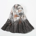 Elegant gradient gray floral voile scarf for women soft lightweight summer shawl wrap - Gray Border (VE118-3)