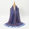 Detail of vintage paisley pattern and navy tassels on a long bohemian pashmina scarf - 184*70cm / Royal Blue
