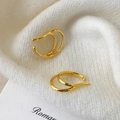 Minimalist double-layered gold ear cuffs displayed on white knitted fabric background - Gold Ear Cuff (A-775亮面)