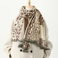 Fashionable leopard print cashmere-like scarf in coffee and beige with fringe - 180*70cm / 2# Light Coffee